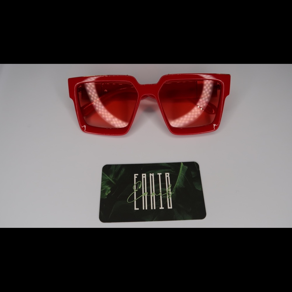 **NEVER WORN** luxury square red w/ gold detailing on the side sunglasses unisex